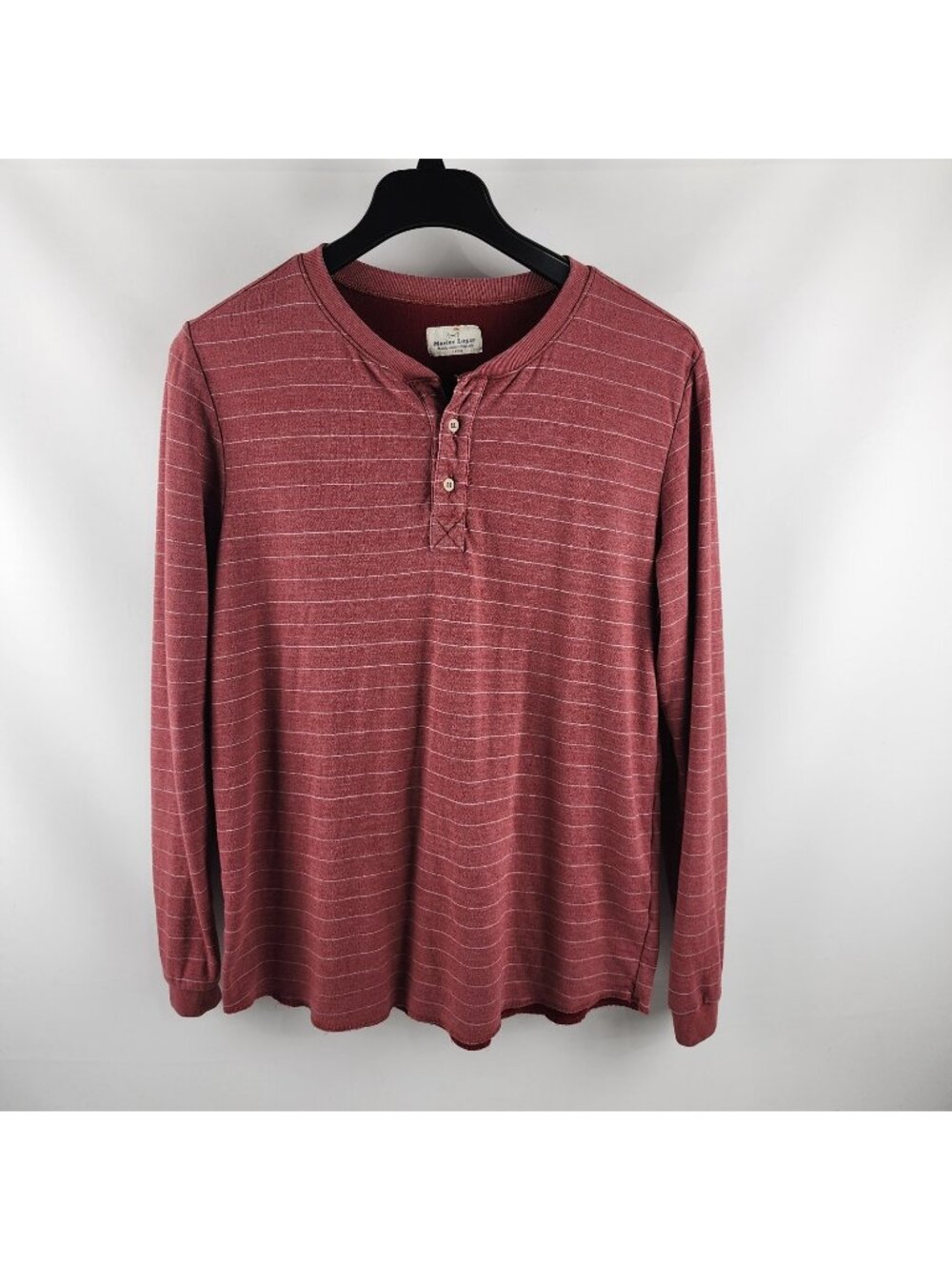 Marine Layer Clayton Shirt Mens Large Red Maroon Striped Double Knit L/S Henley